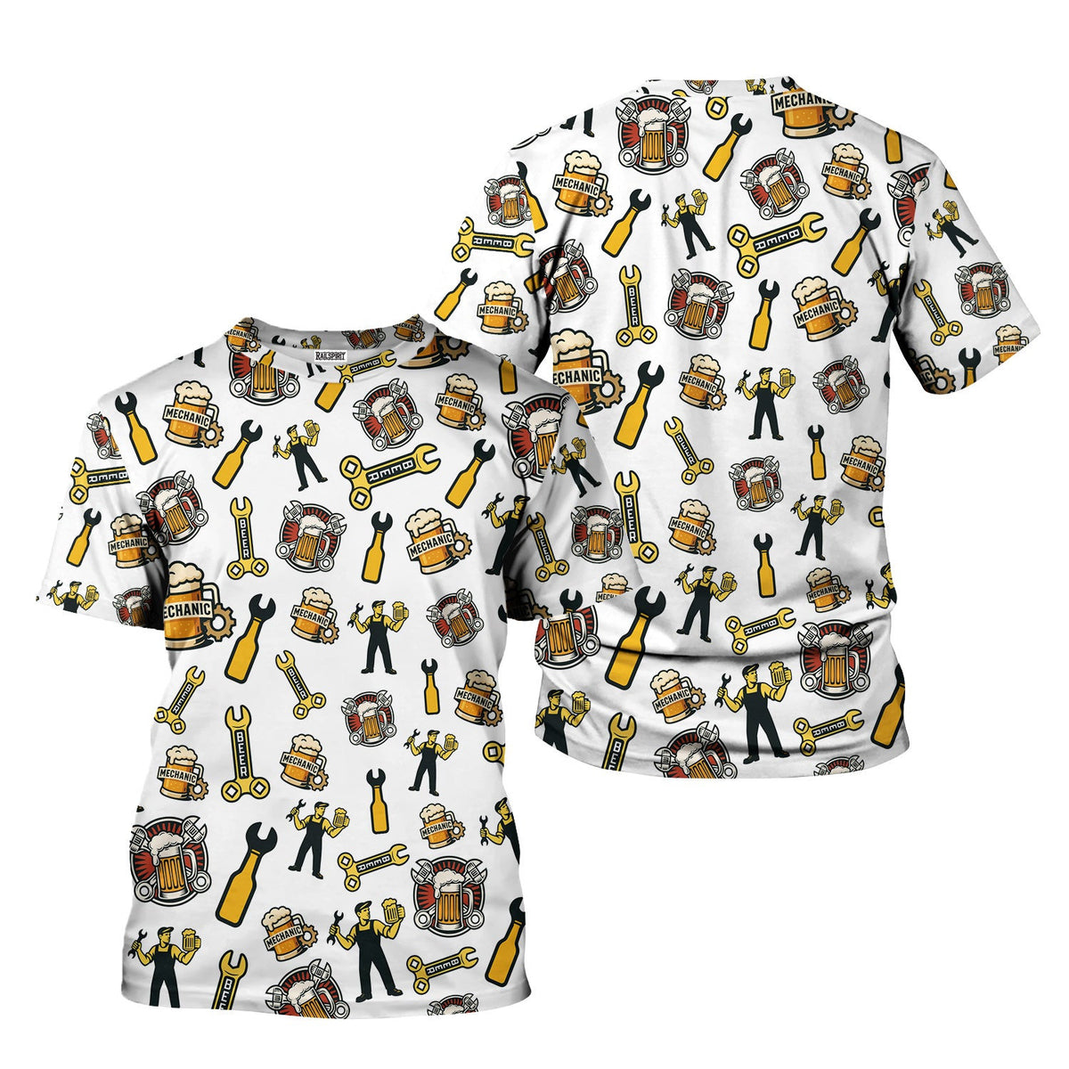 Mechanic T-Shirt Beer and Wrench Funny Pattern Design Shirt Mechanic Gift For Men