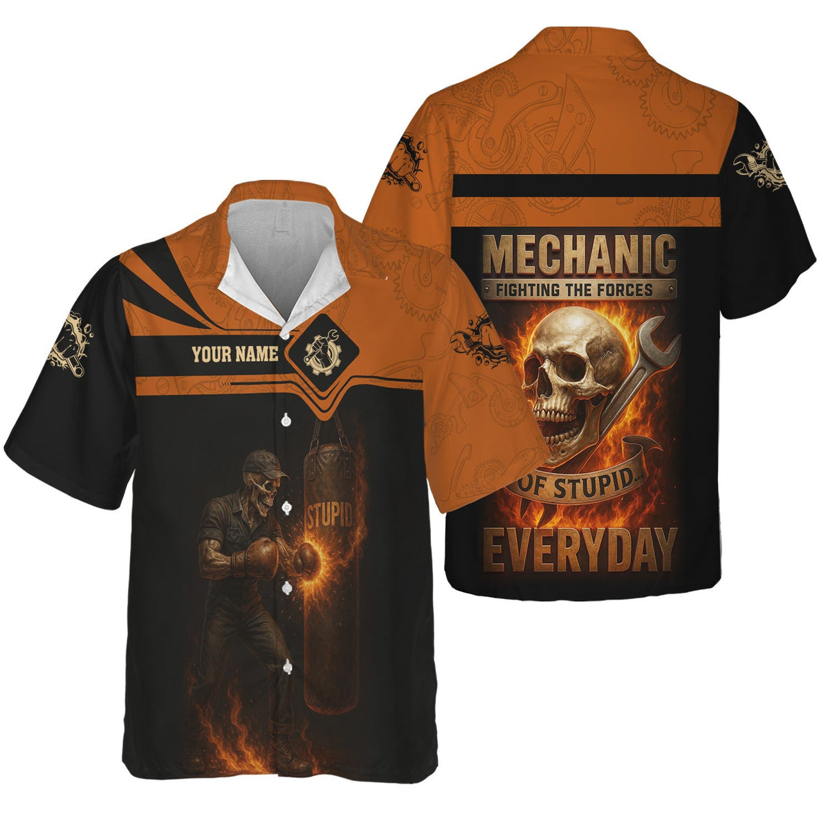 Personalized T-Shirt Mechanic Fighting The Forces Of Stupid Everyday Boxing Funny Design Shirt For Mechanics