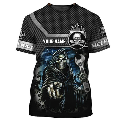 Personalized Name Grumpy Old Mechanic 3D Shirts, Skull Mechanical Tshirt For Him, Mechanic Men Shirt