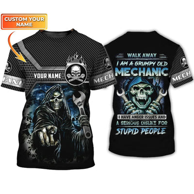 Personalized Name Grumpy Old Mechanic 3D Shirts, Skull Mechanical Tshirt For Him, Mechanic Men Shirt