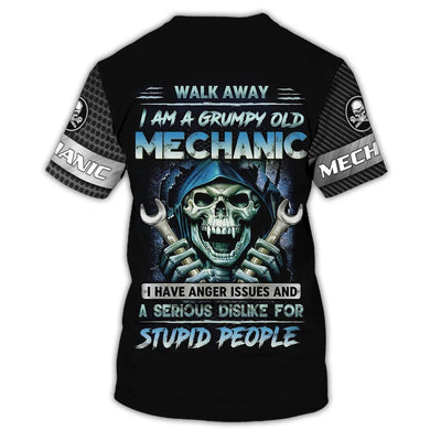 Personalized Name Grumpy Old Mechanic 3D Shirts, Skull Mechanical Tshirt For Him, Mechanic Men Shirt