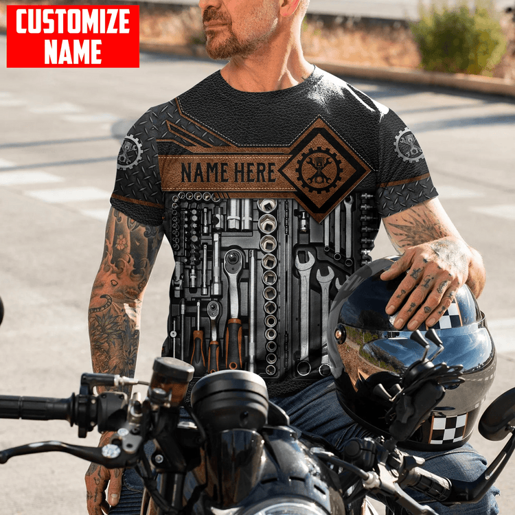 Custom Name Vintage Mechanic Shirt Mechanic Tool Unisex Printed T Shirt