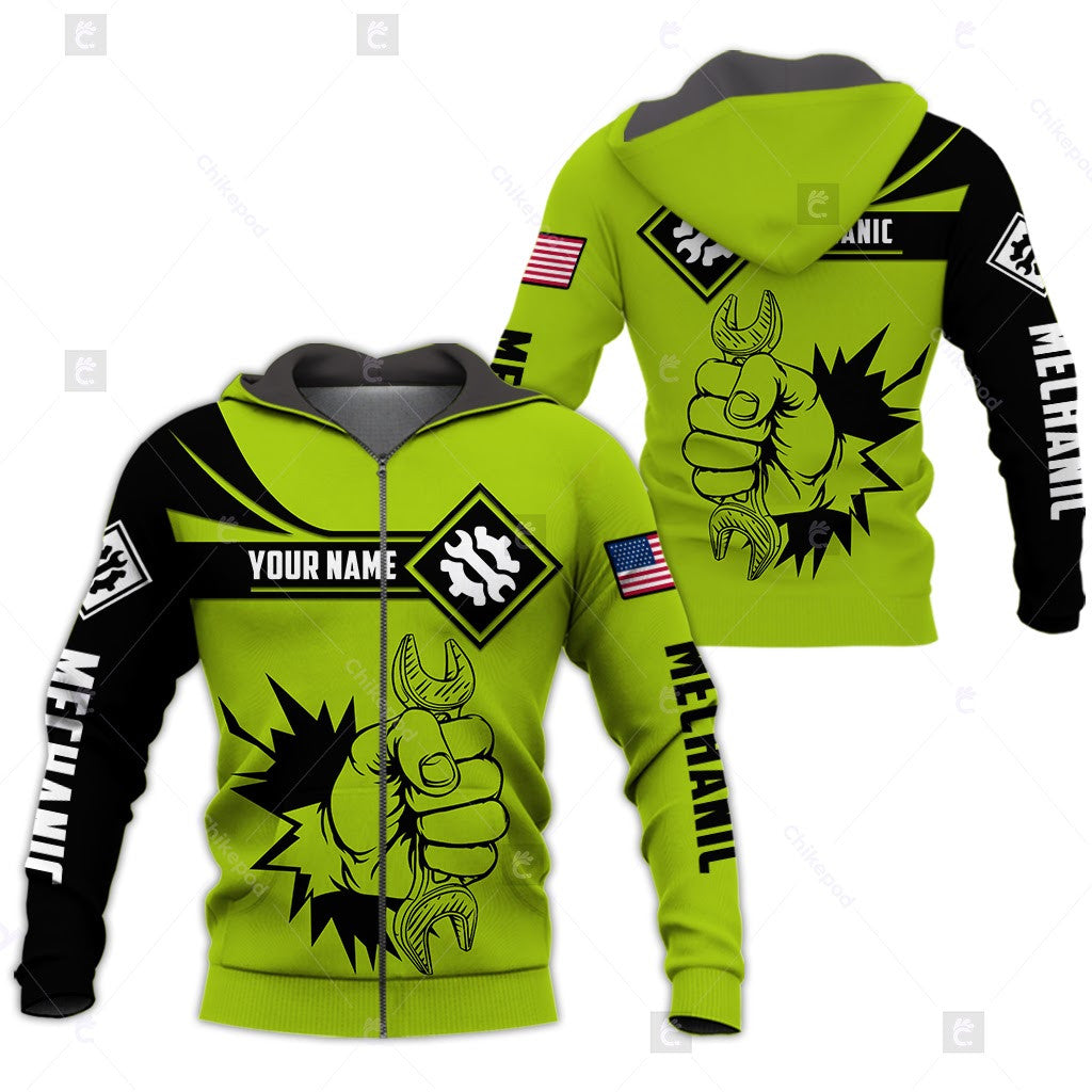 Personalized Name Mechanic Is My Choice Shirt Wrench Tool Neon Style Hoodie Unisex Mechanic Apparel