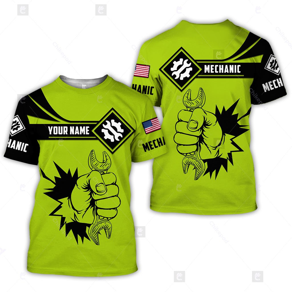 Personalized Name Mechanic Is My Choice Shirt Wrench Tool Neon Style Hoodie Unisex Mechanic Apparel