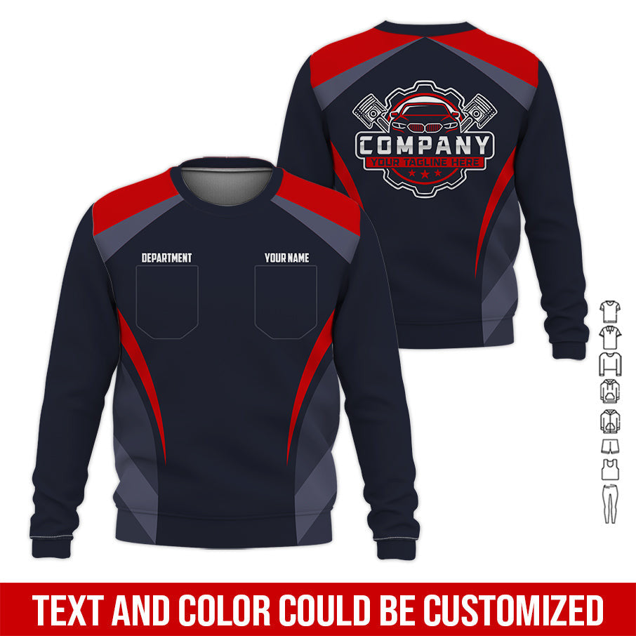 Custom Name Mechanic Shirt, Unisex Red Crew Shirt for Automotive Workers, Perfect Gift for Him, Size S to 5XL, Printed Poket Shirt
