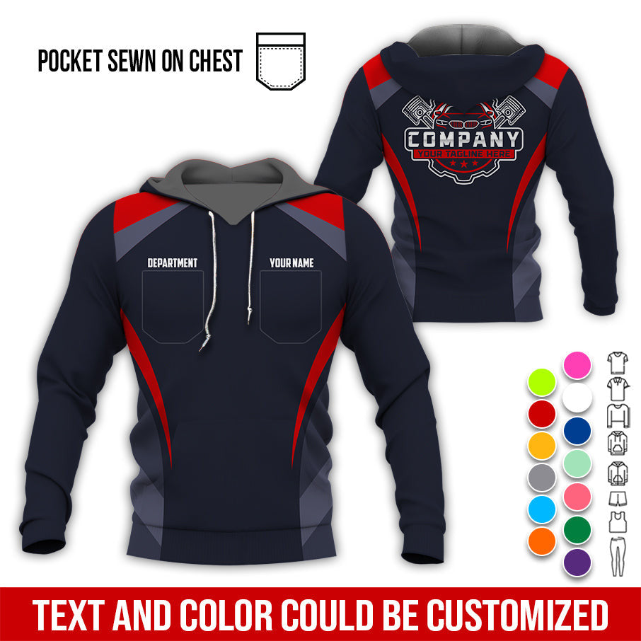 Custom Name Mechanic Shirt, Unisex Red Crew Shirt for Automotive Workers, Perfect Gift for Him, Size S to 5XL, Printed Poket Shirt