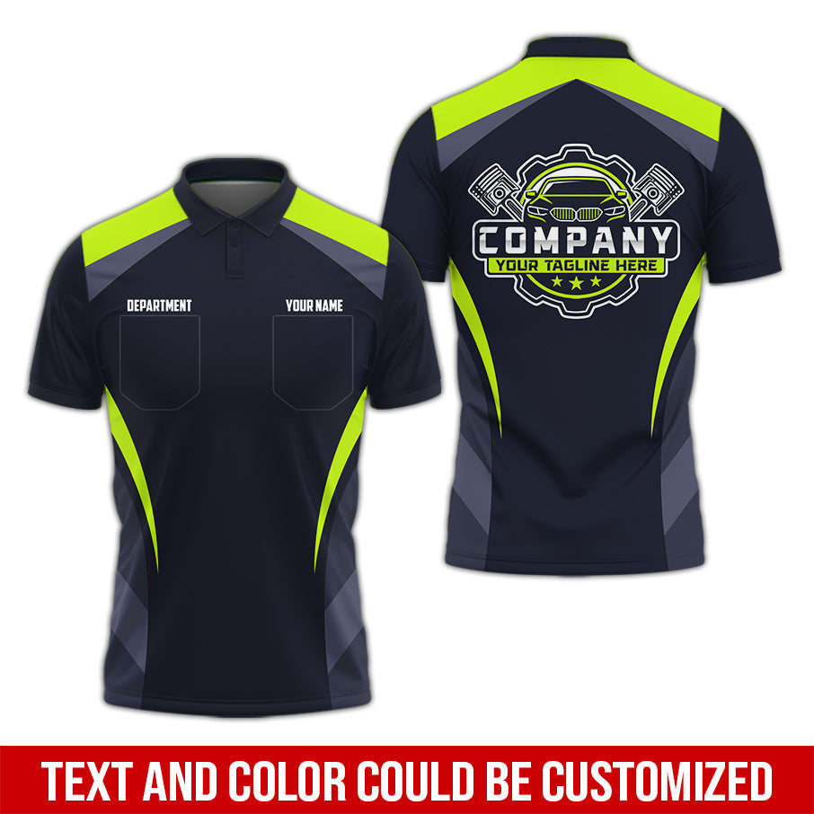 Custom Name Mechanic Shirt, Unisex Yellow Green Crew Shirt for Automotive Workers, Perfect Gift for Him, Printed Poket Shirt