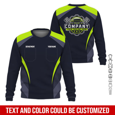 Custom Name Mechanic Shirt, Unisex Yellow Green Crew Shirt for Automotive Workers, Perfect Gift for Him, Printed Poket Shirt