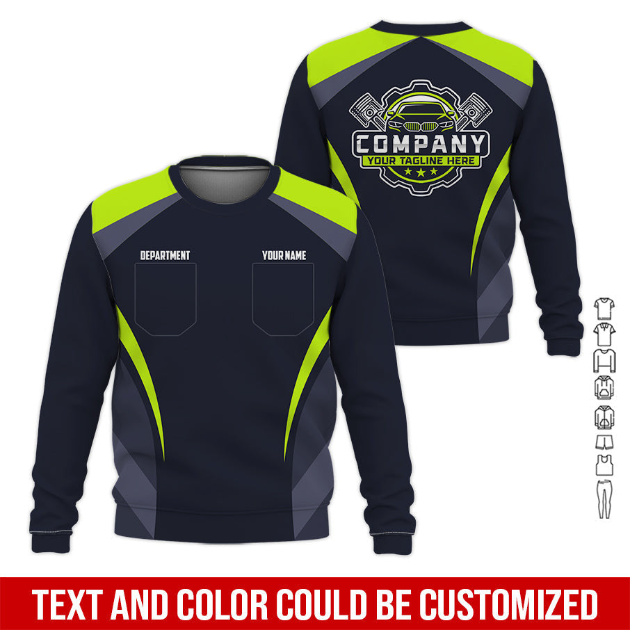 Custom Name Mechanic Shirt, Unisex Yellow Green Crew Shirt for Automotive Workers, Perfect Gift for Him, Printed Poket Shirt