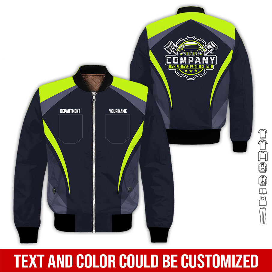 Custom Name Mechanic Shirt, Unisex Yellow Green Crew Shirt for Automotive Workers, Perfect Gift for Him, Printed Poket Shirt