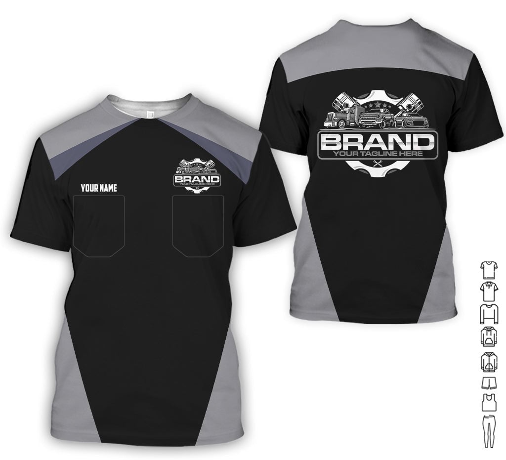 Personalized Mechanic Uniform for Men, 3D Printed Pocket Shirt for Auto Technicians, Gray Color, Great Gift for Car Guys
