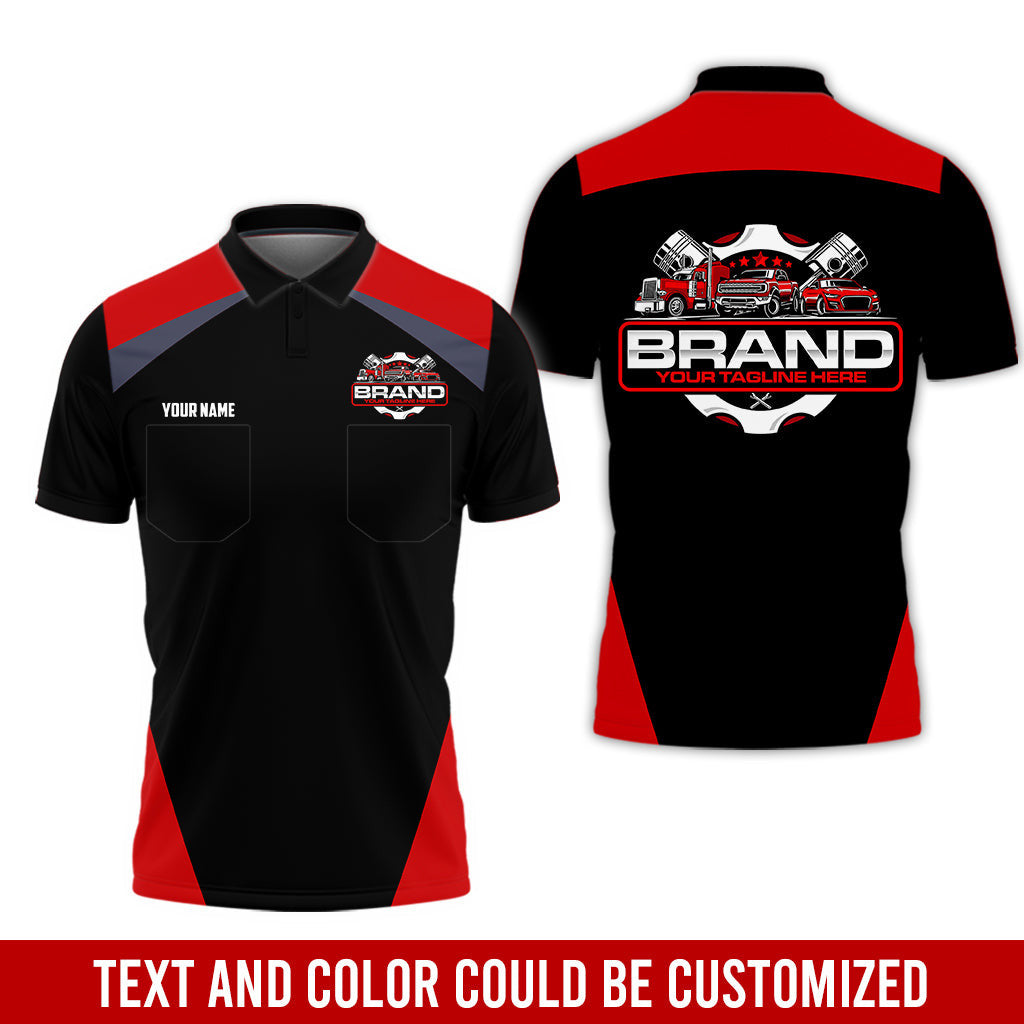 Personalized Mechanic Uniform for Men, 3D Printed Pocket Shirt for Auto Technicians, Red Color, Great Gift for Car Guys