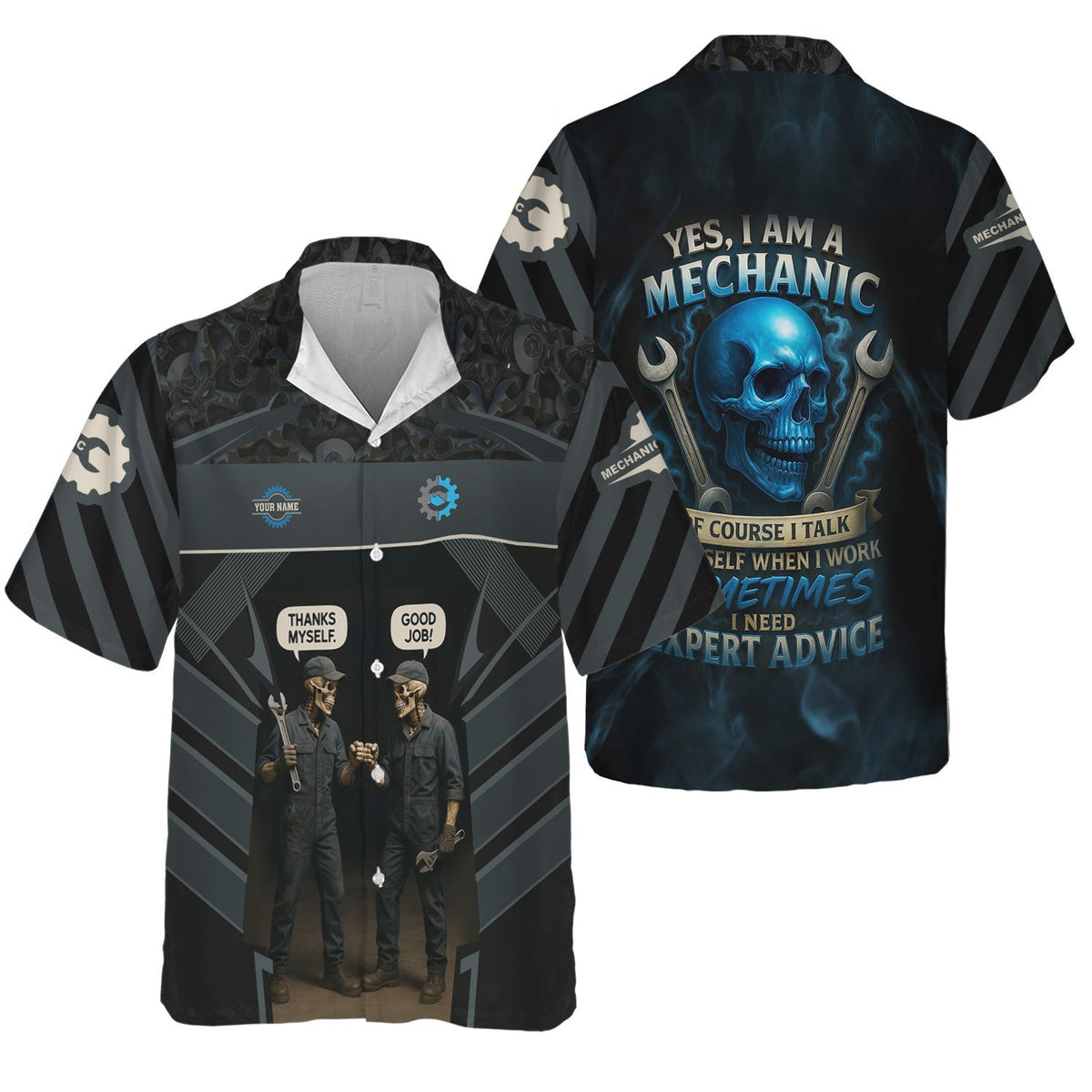 Personalized T-Shirt Yes I Am A Mechanic Of Course I Talk To Myself When I Work Funny Skull Design Shirt