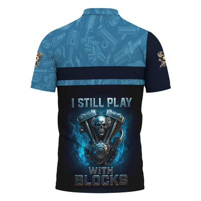 Personalized T-Shirt I Still Play With Blocks Flame Engine Skull Design Shirt for Mechanics