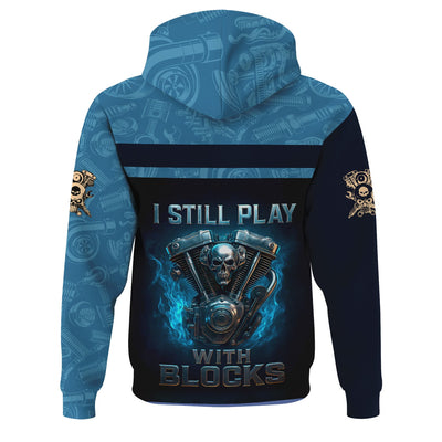 Personalized T-Shirt I Still Play With Blocks Flame Engine Skull Design Shirt for Mechanics
