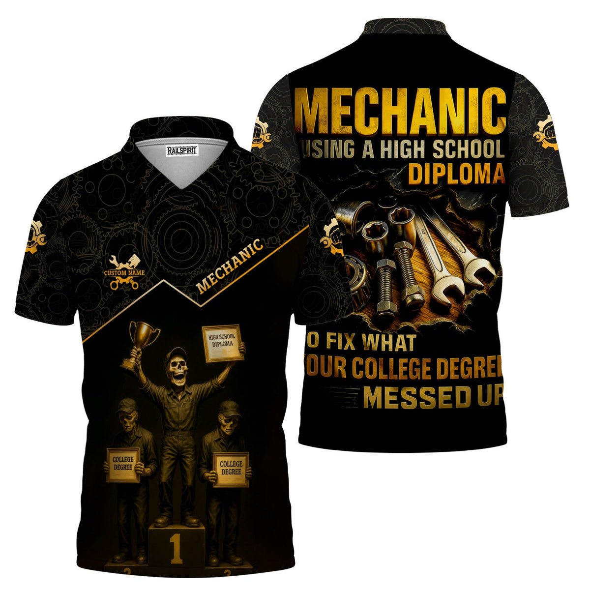 Personalized T-Shirt Mechanic Using A High School Diploma To Fix What Your College Degree Messed Up Shirt For Mechanics
