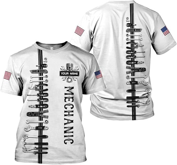 Personalized Mechanic Shirt, Unisex White Mechanic Tool Tshirt Hoodie Sweatshirt, Mechanics Equipment Apparel