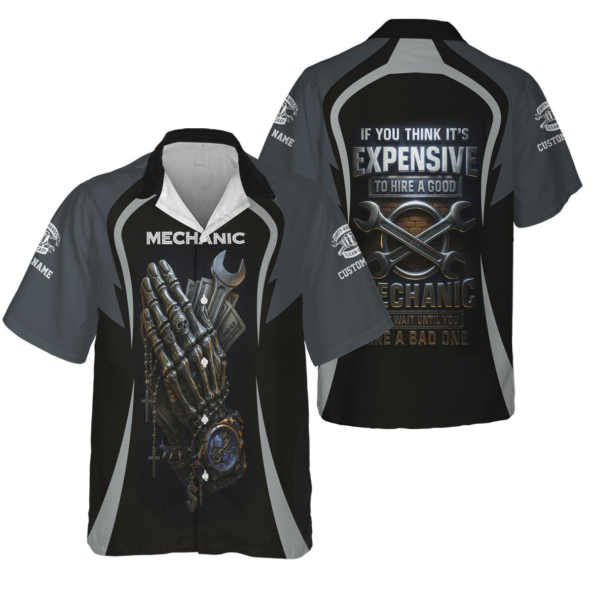 Personalized T-Shirt Just Wait Until You Hire A Bad Mechanic Skull Praying Hand Design Shirt For Mechanics