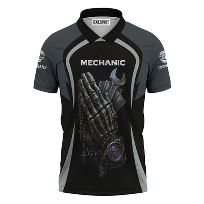 Personalized T-Shirt Just Wait Until You Hire A Bad Mechanic Skull Praying Hand Design Shirt For Mechanics