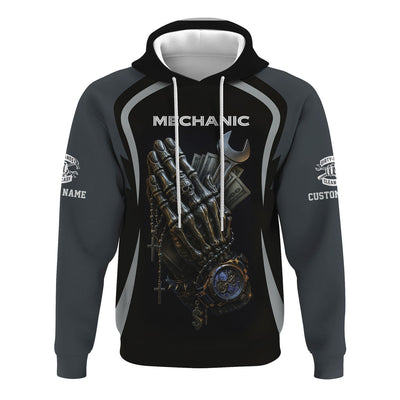 Personalized T-Shirt Just Wait Until You Hire A Bad Mechanic Skull Praying Hand Design Shirt For Mechanics