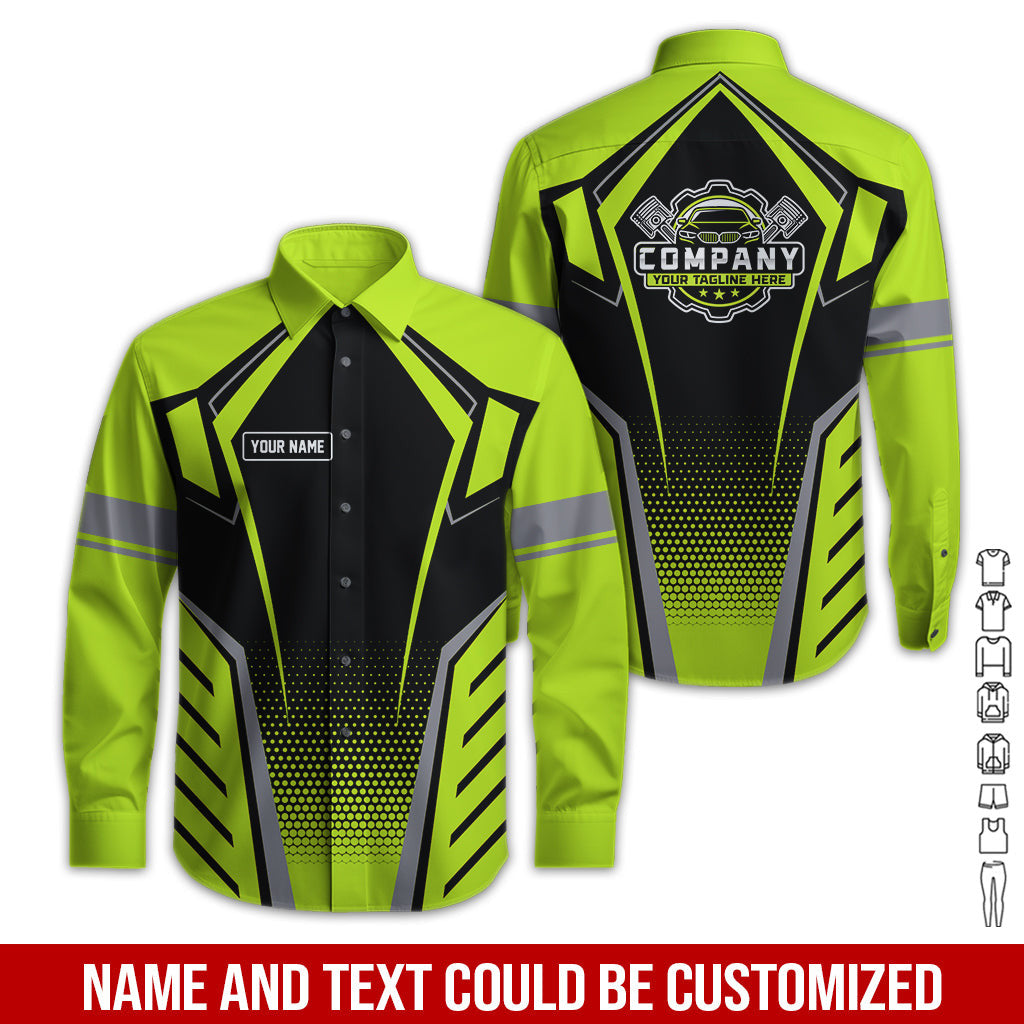 Personalized Garage Uniform in Classic Yellow Green, Mechanic Work Shirt for Men and Women, Perfect for Birthday or Husband, or Boyfriend