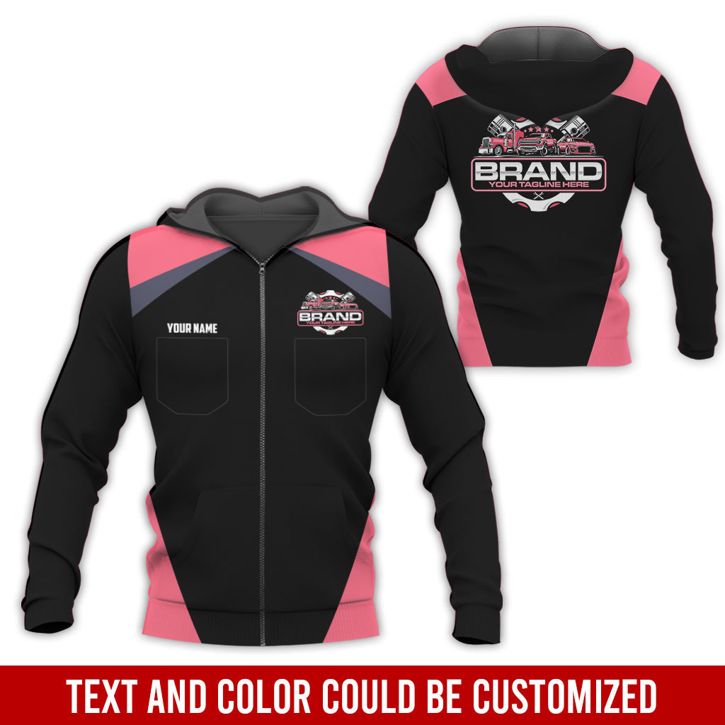 Personalized Mechanic Uniform for Men, 3D Printed Pocket Shirt for Auto Technicians, Neon Pink Color, Great Gift for Car Guys