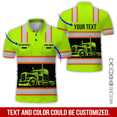 Custom Trucker Shirt, Great Gift for Driver or Husband, Unique Green Yellow Apparel Clothing, Printed Poket Shirt