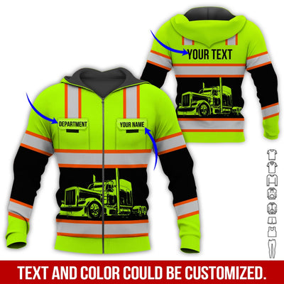 Custom Trucker Shirt, Great Gift for Driver or Husband, Unique Green Yellow Apparel Clothing, Printed Poket Shirt
