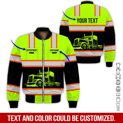 Custom Trucker Shirt, Great Gift for Driver or Husband, Unique Green Yellow Apparel Clothing, Printed Poket Shirt
