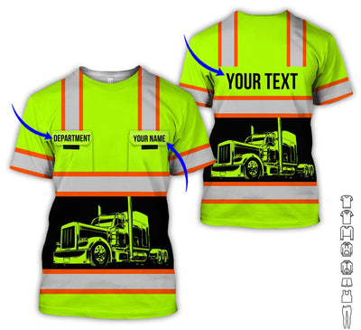 Custom Trucker Shirt, Great Gift for Driver or Husband, Unique Green Yellow Apparel Clothing, Printed Poket Shirt