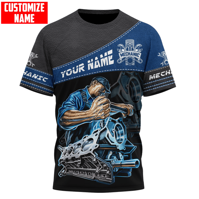 Personalized Name Mechanic Shirt Leather Style Unisex Print T Shirt