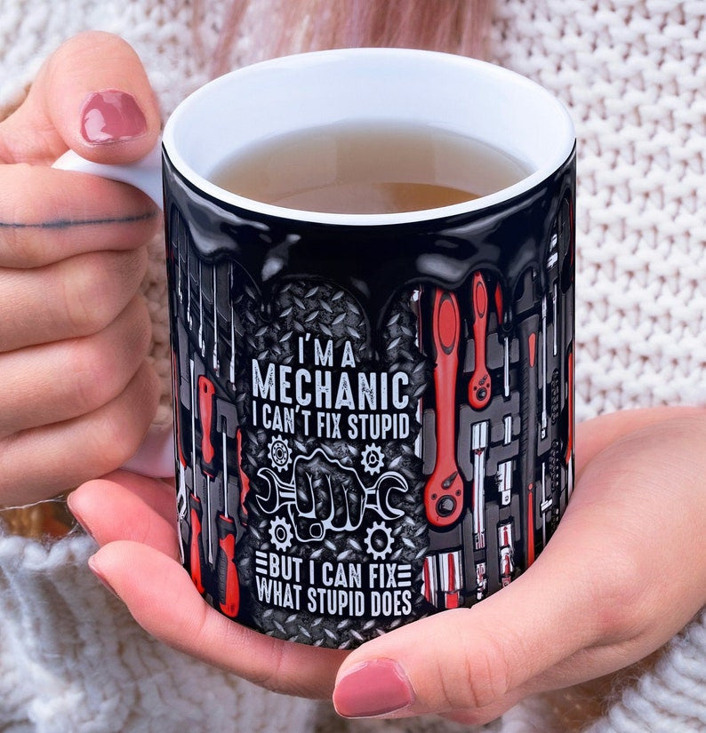 I'm A Mechanic Mug, Witty Ceramic Cup with Red Tools & Grease Shop Theme, Ideal for Dad, Husband, Coffee Cups, 11oz  & 15 oz