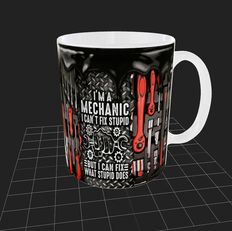 I'm A Mechanic Mug, Witty Ceramic Cup with Red Tools & Grease Shop Theme, Ideal for Dad, Husband, Coffee Cups, 11oz  & 15 oz