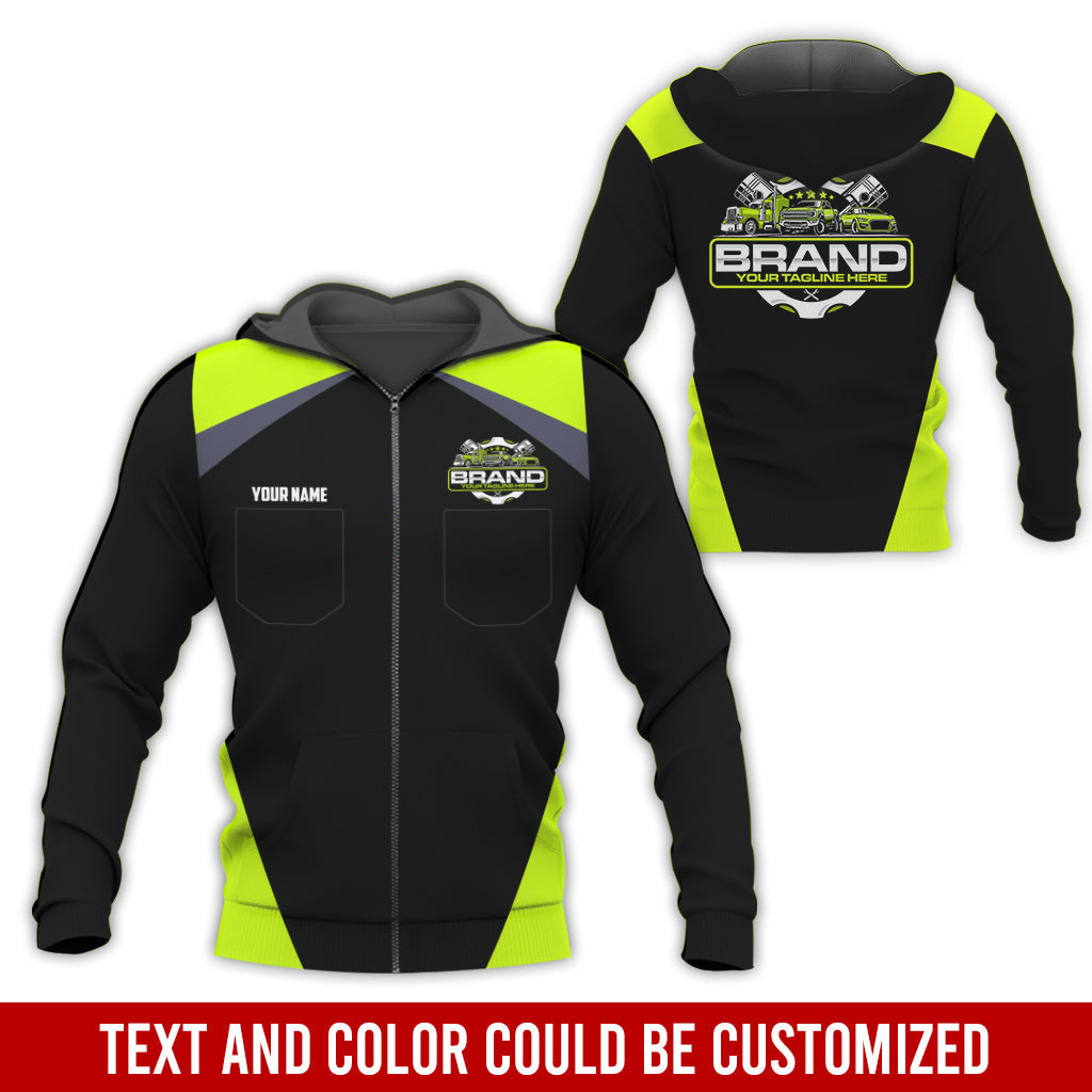 Personalized Mechanic Uniform for Men, 3D Printed Pocket Shirt for Auto Technicians, Yellow Green Color, Great Gift for Car Guys