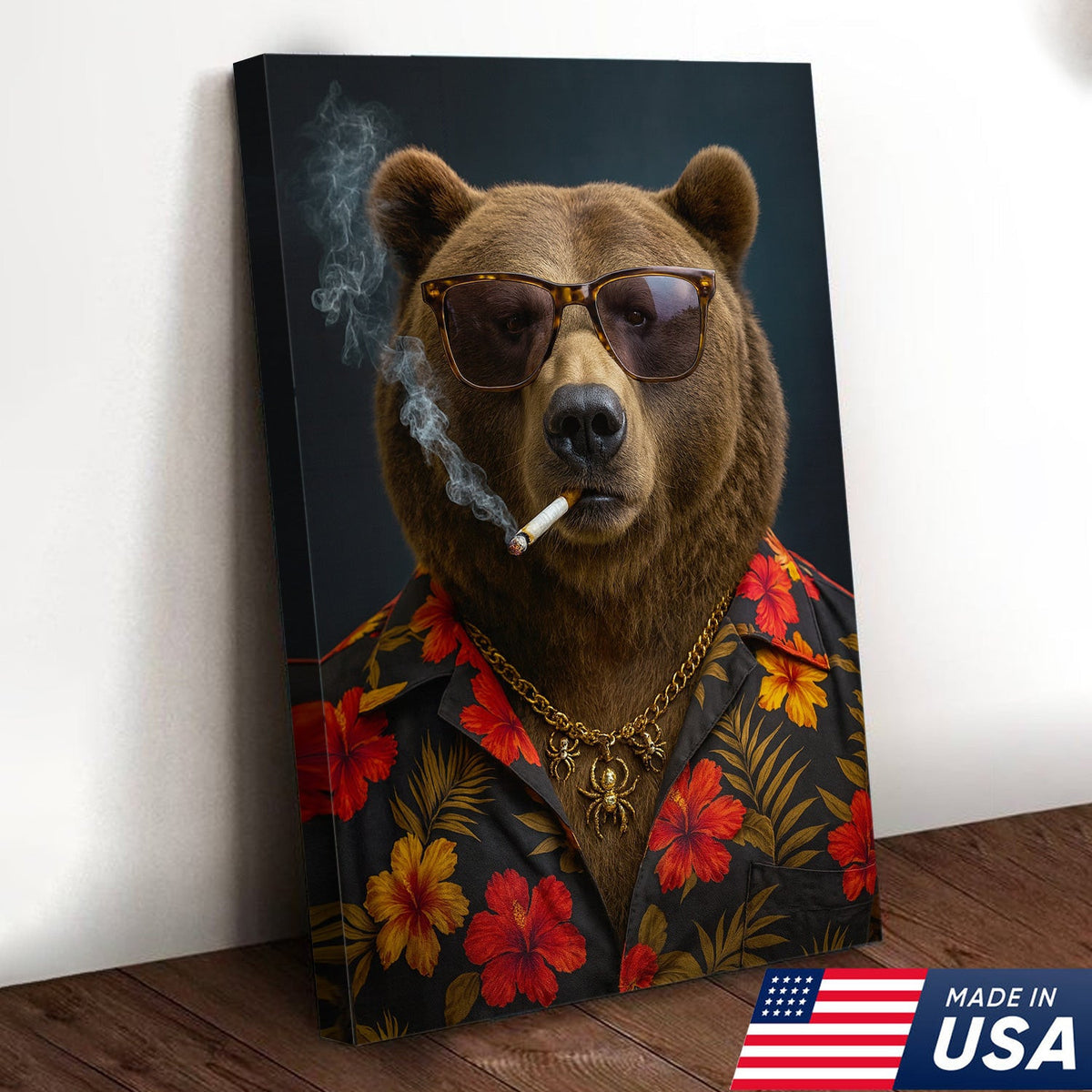 Cool Gangster Bear Wall Art – Smoking Bear Poster for Men, Man Cave Decor, Gift for Him