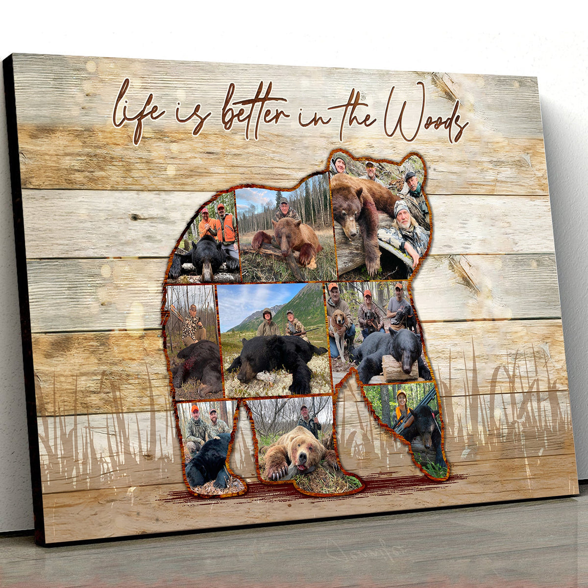 Custom Bear Hunting Canvas Print, Personalized Hunting Photo Wall Art Decor Gift for Hunters