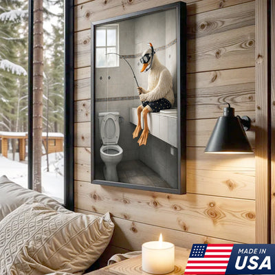 Funny Duck Fishing Canvas – Bathroom Wall Art – Meme Decor