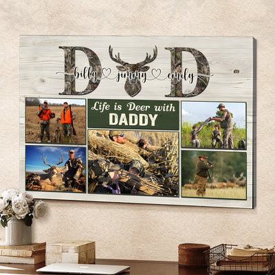 Personalized Hunting Dad Canvas – Life is Deer with Daddy Custom Photo Gift for Dad