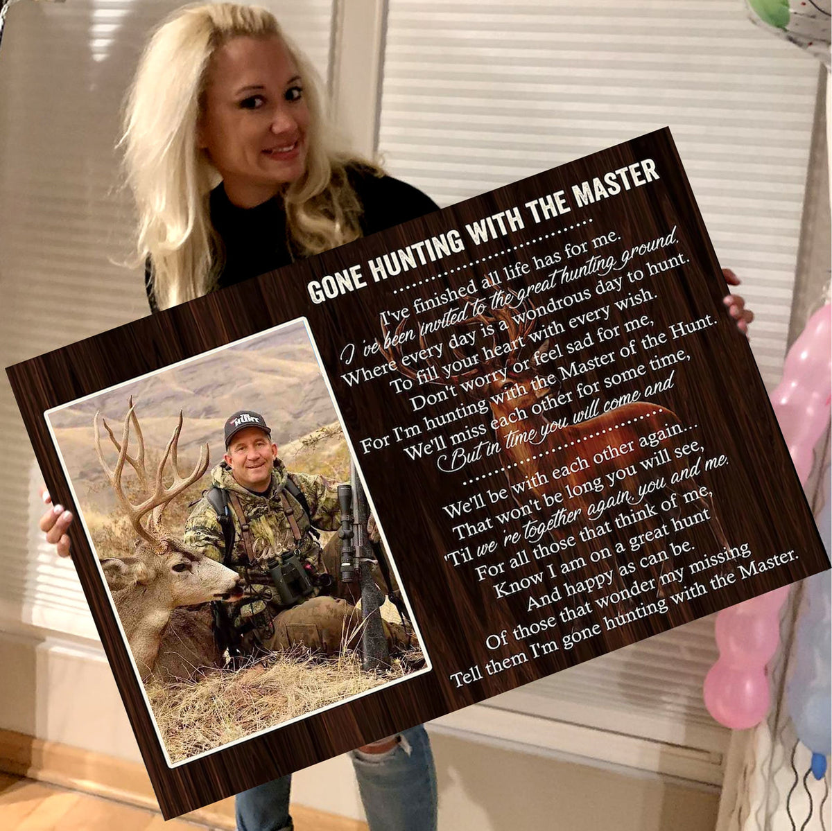 Personalized Hunting Memorial Canvas – Gone Hunting With The Master Gift for Loss of Hunter Dad