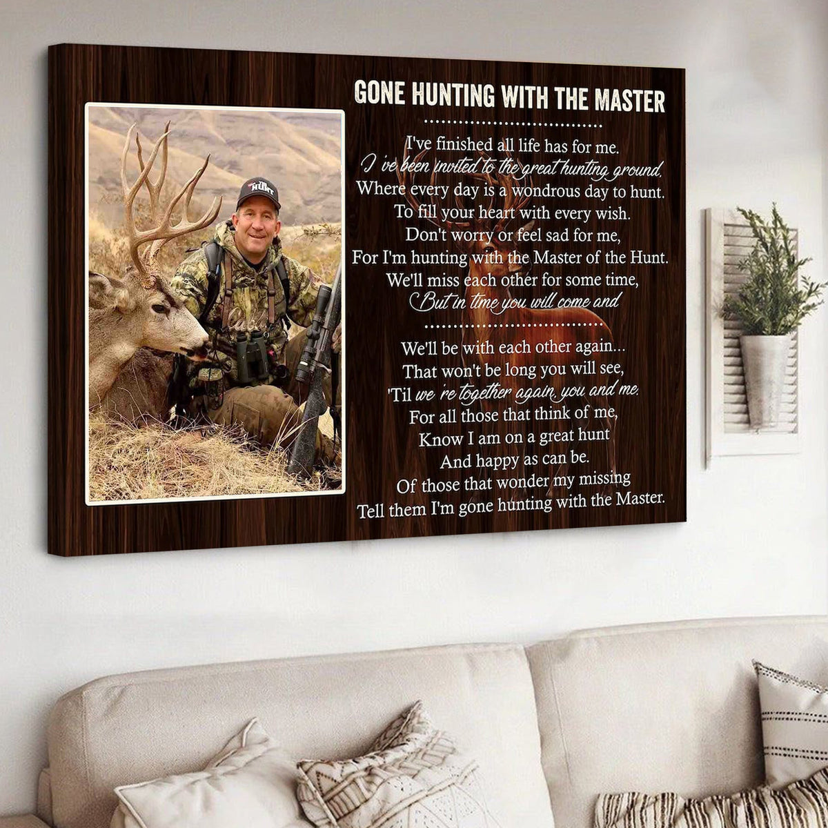 Personalized Hunting Memorial Canvas – Gone Hunting With The Master Gift for Loss of Hunter Dad