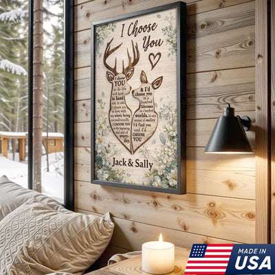 Personalized I Choose You Deer Canvas Wall Art, Custom Couple Love Quote Artwork