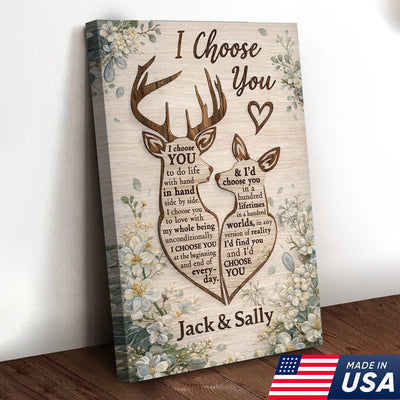 Personalized I Choose You Deer Canvas Wall Art, Custom Couple Love Quote Artwork