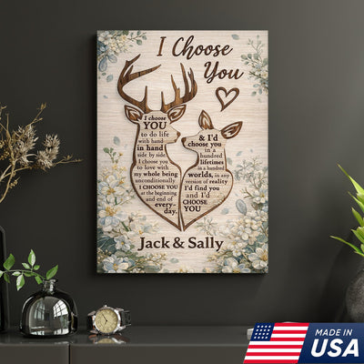 Personalized I Choose You Deer Canvas Wall Art, Custom Couple Love Quote Artwork