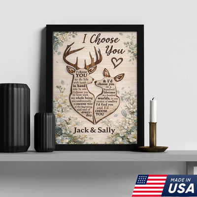 Personalized I Choose You Deer Canvas Wall Art, Custom Couple Love Quote Artwork