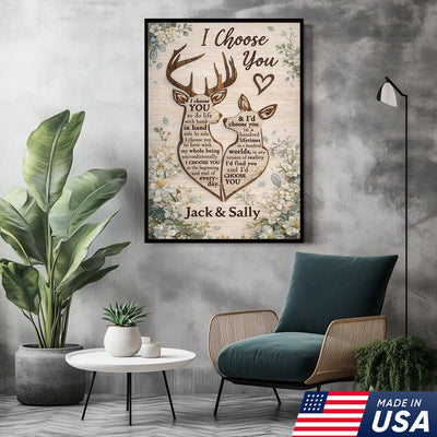 Personalized I Choose You Deer Canvas Wall Art, Custom Couple Love Quote Artwork