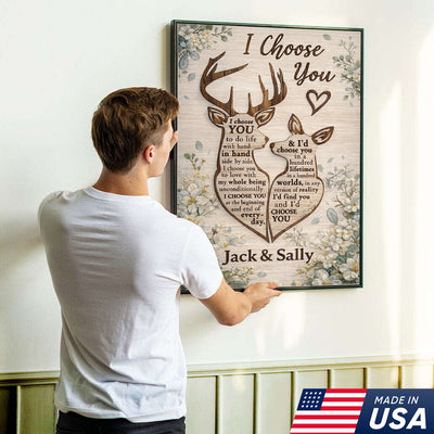 Personalized I Choose You Deer Canvas Wall Art, Custom Couple Love Quote Artwork