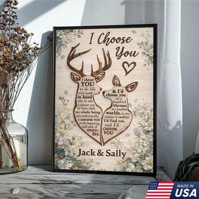 Personalized I Choose You Deer Canvas Wall Art, Custom Couple Love Quote Artwork