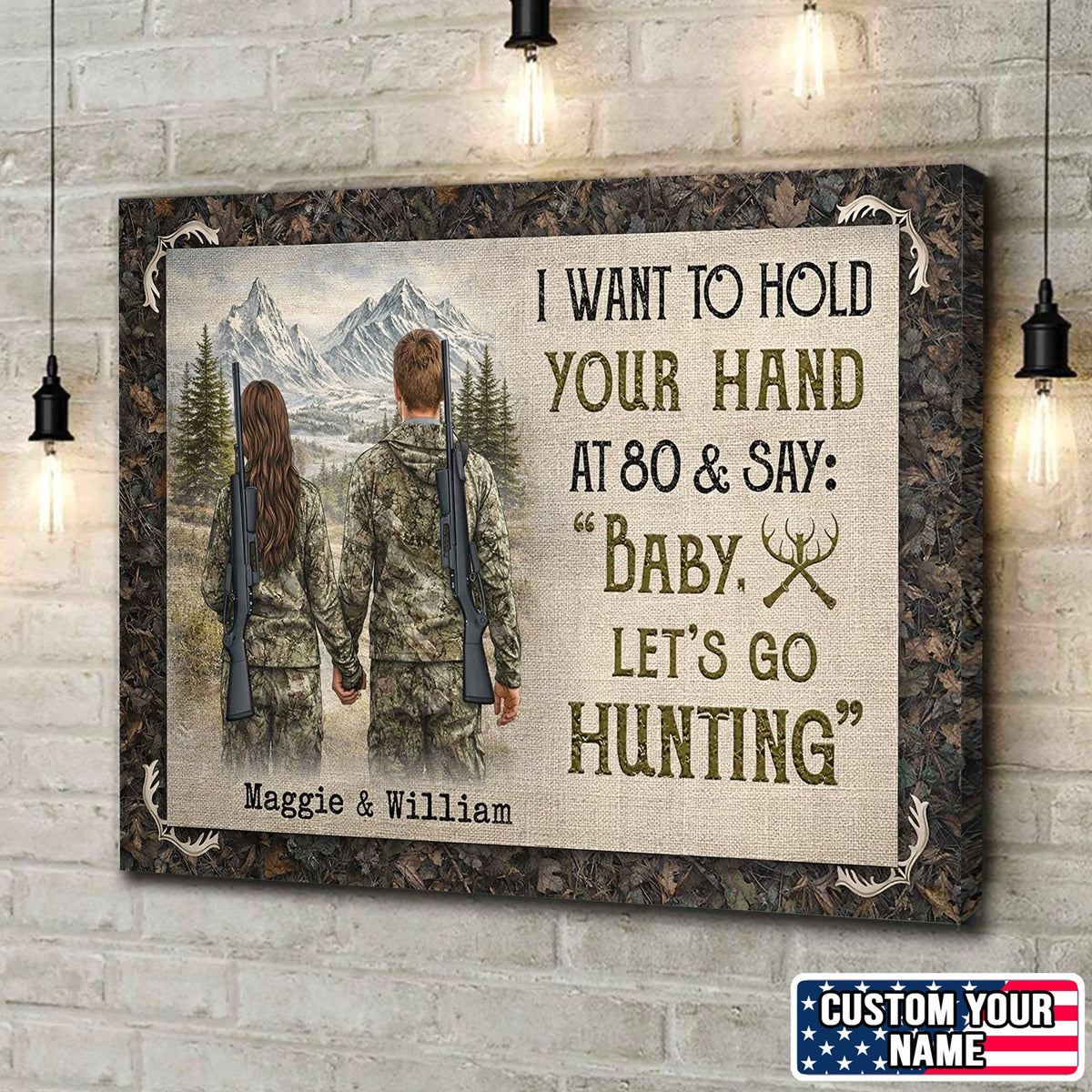 I Want To Hold Your Hand Hunting Couple Canvas Print, Personalized Outdoor Love Wall Art Gift