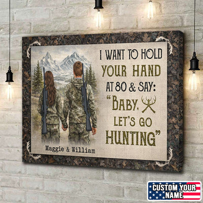 I Want To Hold Your Hand Hunting Couple Canvas Print, Personalized Outdoor Love Wall Art Gift