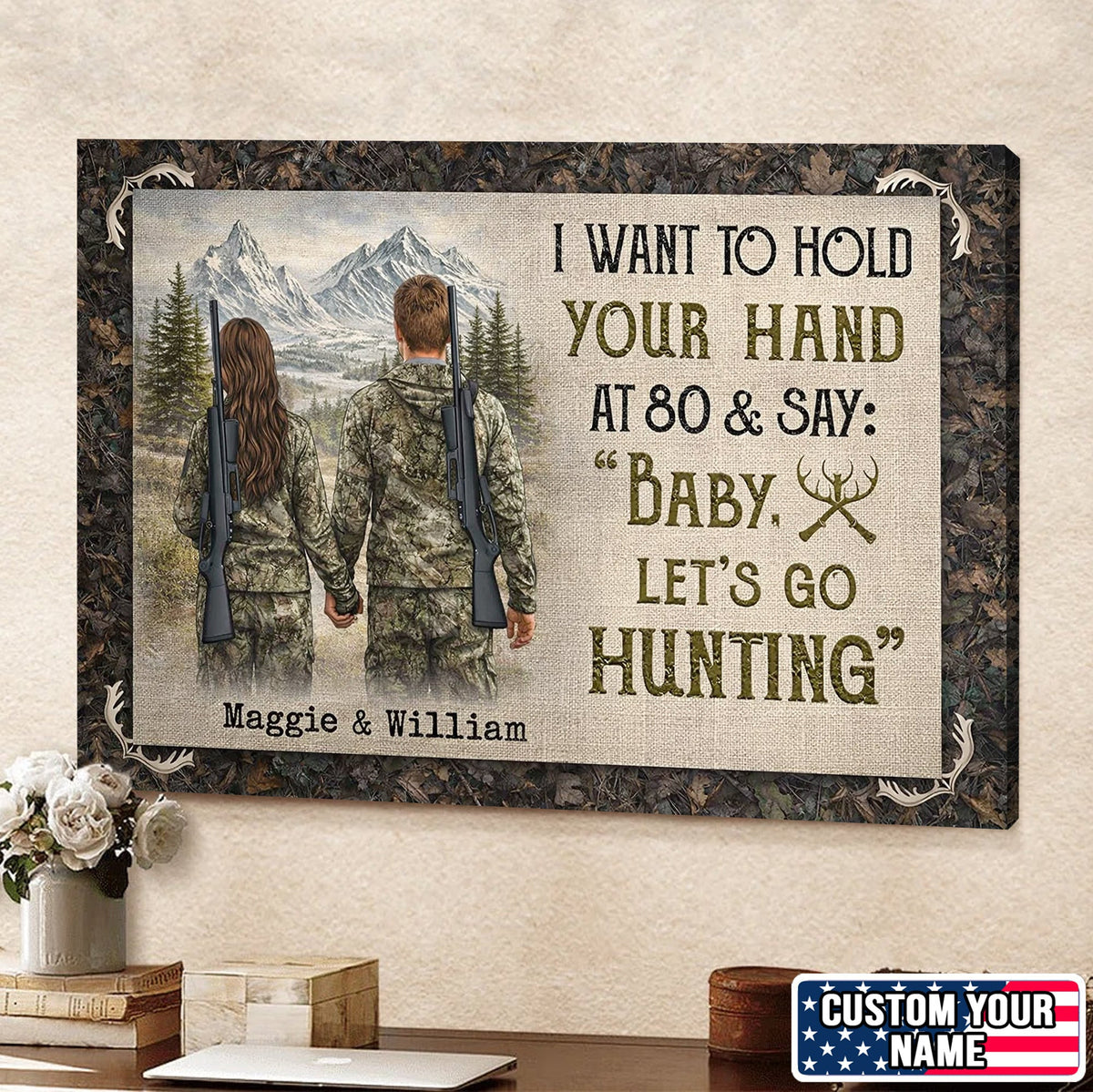 I Want To Hold Your Hand Hunting Couple Canvas Print, Personalized Outdoor Love Wall Art Gift